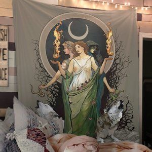 Moon Goddess Tapestry Art Hecate Wolves Gothic Art